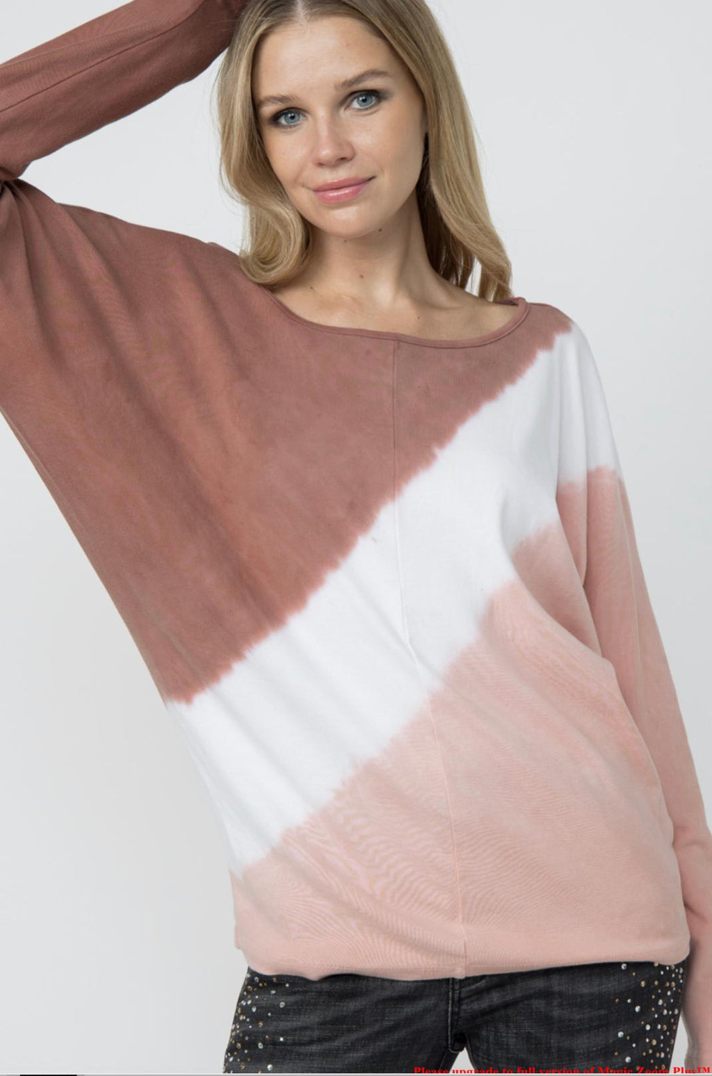 TIE DYED DRAPED DOLMAN SLEEVE TOP