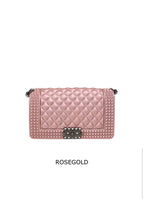 STUD DESIGN DIAMOND PATTERN JELLY BAG 4 COLORS